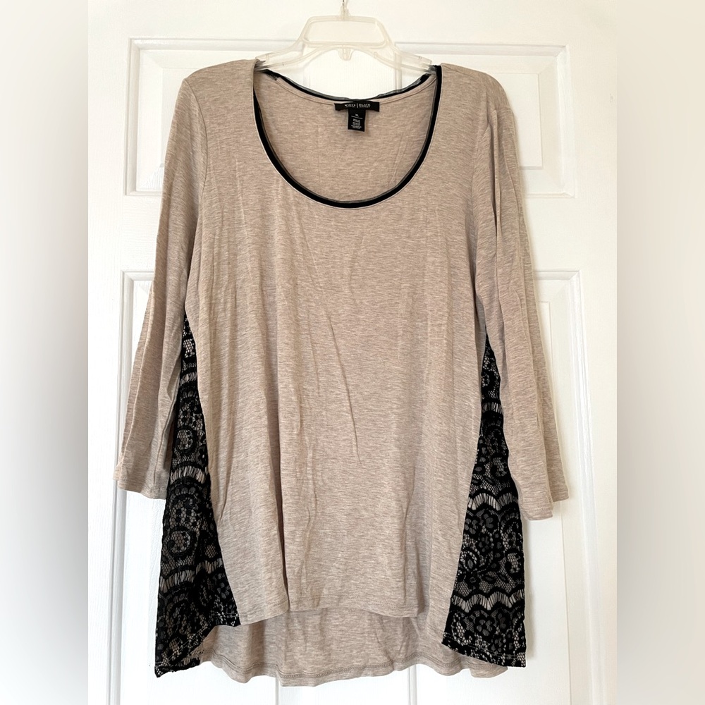 White House Black Market size XL beige top with black lace